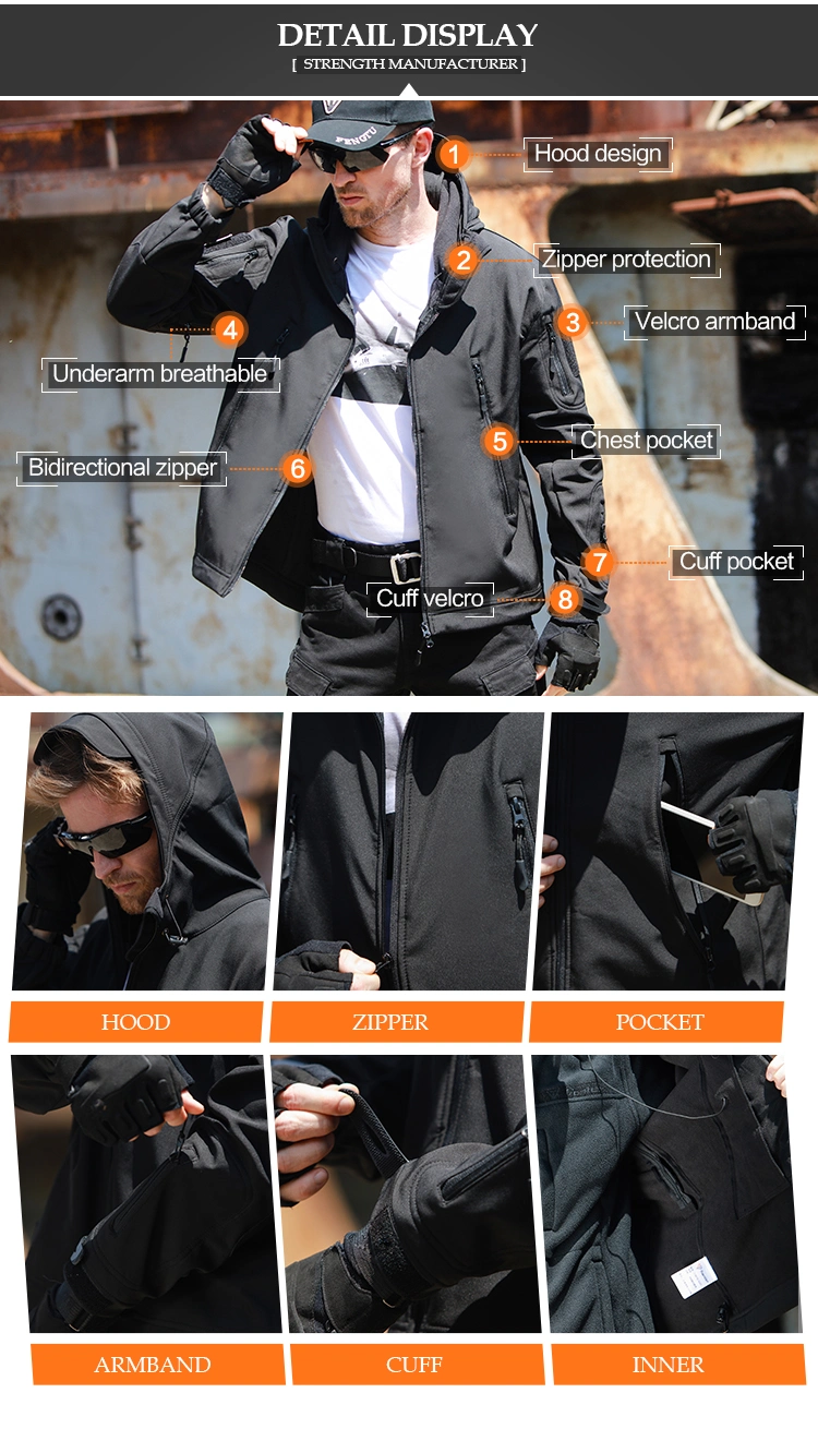 OEM New Fashion Mens Fleece Outdoor Tactical Softshell Jacket Hooded Outwear Coat